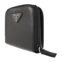 PRADA プラダ 二つ折り財布 M522A レザー NERO ブラック シルバ【本物保証】