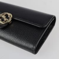 GUCCI グッチ 二つ折り財布 615524 レザー ブラック ゴールド金具【本物保証】